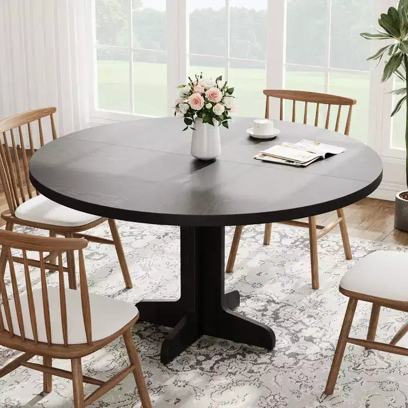 Tavolo da pranzo rotondo da 47 pollici per 4, tavolo con gambe curve, tavolo da pranzo moderno, base stabile, per cucina