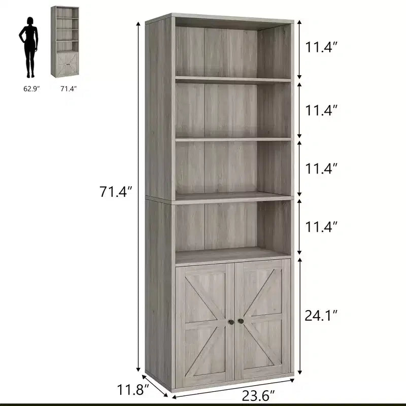 Libreria a colonna da fattoria con ante 30cm Profondità Scaffali espositori 181cm Altezza Scaffale industriale Libreria in legno con 6 ripiani per camera da letto