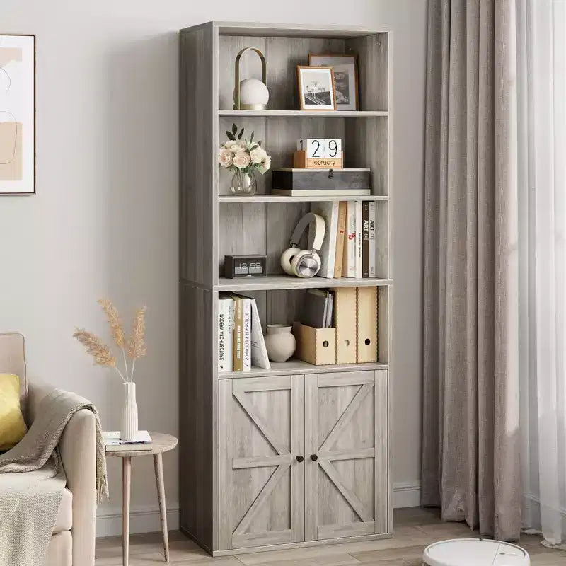 Libreria a colonna da fattoria con ante 30cm Profondità Scaffali espositori 181cm Altezza Scaffale industriale Libreria in legno con 6 ripiani per camera da letto