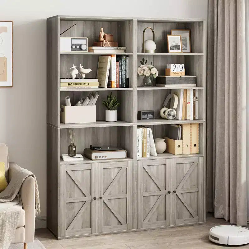 Libreria a colonna da fattoria con ante 30cm Profondità Scaffali espositori 181cm Altezza Scaffale industriale Libreria in legno con 6 ripiani per camera da letto