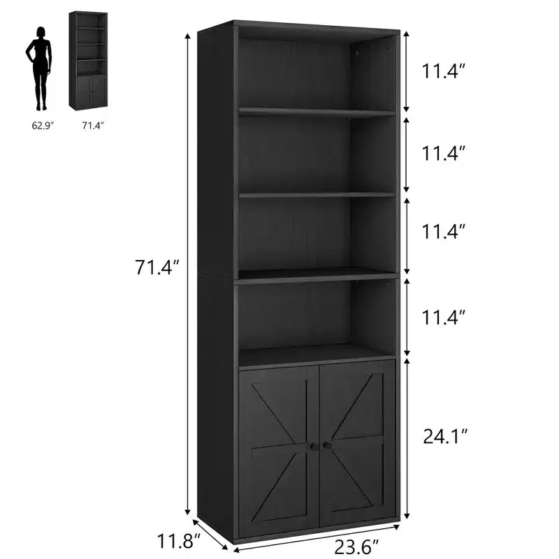 Libreria a colonna da fattoria con ante 30cm Profondità Scaffali espositori 181cm Altezza Scaffale industriale Libreria in legno con 6 ripiani per camera da letto