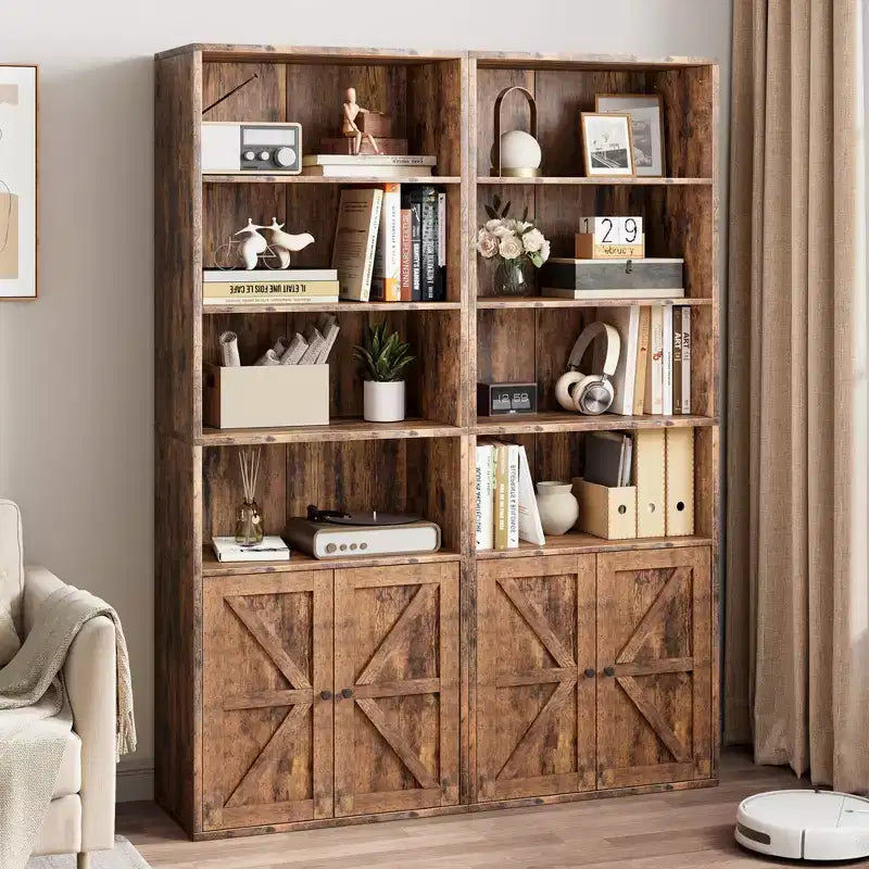 Libreria a colonna da fattoria con ante 30cm Profondità Scaffali espositori 181cm Altezza Scaffale industriale Libreria in legno con 6 ripiani per camera da letto