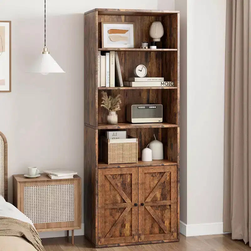 Libreria a colonna da fattoria con ante 30cm Profondità Scaffali espositori 181cm Altezza Scaffale industriale Libreria in legno con 6 ripiani per camera da letto