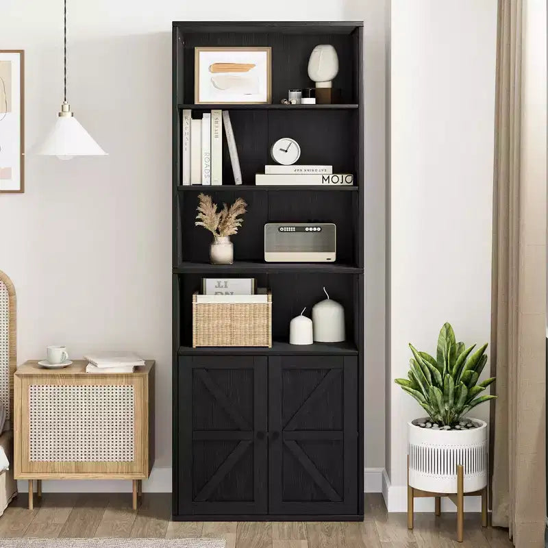 Libreria a colonna da fattoria con ante 30cm Profondità Scaffali espositori 181cm Altezza Scaffale industriale Libreria in legno con 6 ripiani per camera da letto
