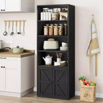 Farmhouse Bookcase with Doors 11.8in Depth Display Storage Shelves 71.4in Tall Industrial Bookshelf Wooden 6 Shelf Bookshelves for Bedroom