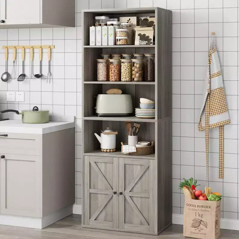 Libreria a colonna da fattoria con ante 30cm Profondità Scaffali espositori 181cm Altezza Scaffale industriale Libreria in legno con 6 ripiani per camera da letto