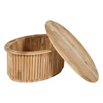Tavolino da Caffè Rotondo Royal Hampton, Piano Ovale in Legno di Mango Lavorato Artigianalmente, Base Scanalata con Vano Nascosto, 91 cm -
