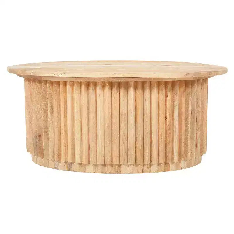 Tavolino da Caffè Rotondo Royal Hampton, Piano Ovale in Legno di Mango Lavorato Artigianalmente, Base Scanalata con Vano Nascosto, 91 cm -
