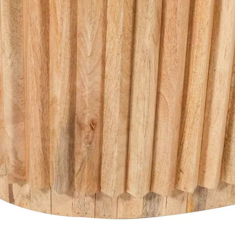Tavolino da Caffè Rotondo Royal Hampton, Piano Ovale in Legno di Mango Lavorato Artigianalmente, Base Scanalata con Vano Nascosto, 91 cm -