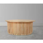 Tavolino da Caffè Rotondo Royal Hampton, Piano Ovale in Legno di Mango Lavorato Artigianalmente, Base Scanalata con Vano Nascosto, 91 cm -