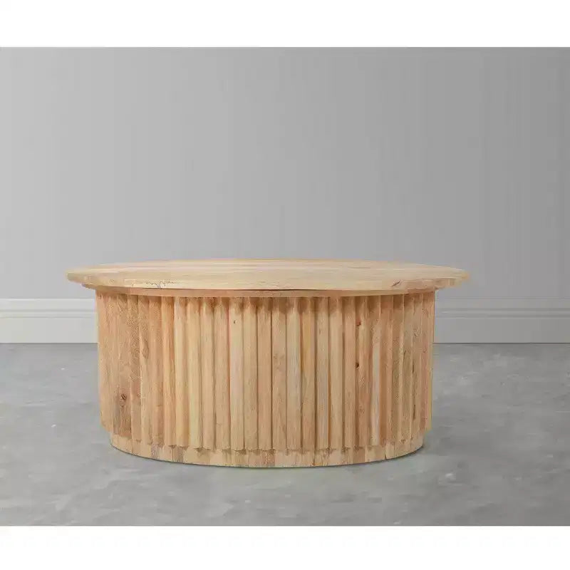 Tavolino da Caffè Rotondo Royal Hampton, Piano Ovale in Legno di Mango Lavorato Artigianalmente, Base Scanalata con Vano Nascosto, 91 cm -