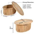Tavolino da Caffè Rotondo Royal Hampton, Piano Ovale in Legno di Mango Lavorato Artigianalmente, Base Scanalata con Vano Nascosto, 91 cm -