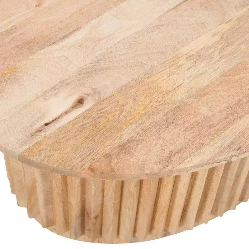 Tavolino da Caffè Rotondo Royal Hampton, Piano Ovale in Legno di Mango Lavorato Artigianalmente, Base Scanalata con Vano Nascosto, 91 cm -