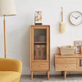 GDFStudio Ren Modern 16 Oak Wood Storage Cabinet with Glass Door and Brass Handle