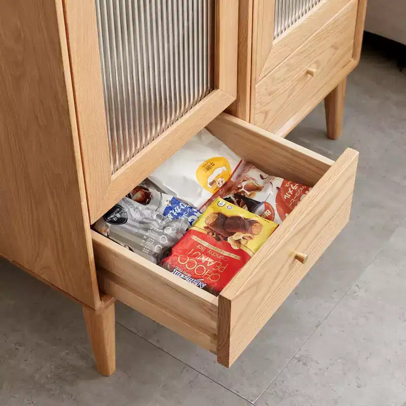 GDFStudio Ren Mobile Contenitore Moderno in Legno di Quercia da 16 con Anta in Vetro e Maniglia in Ottone