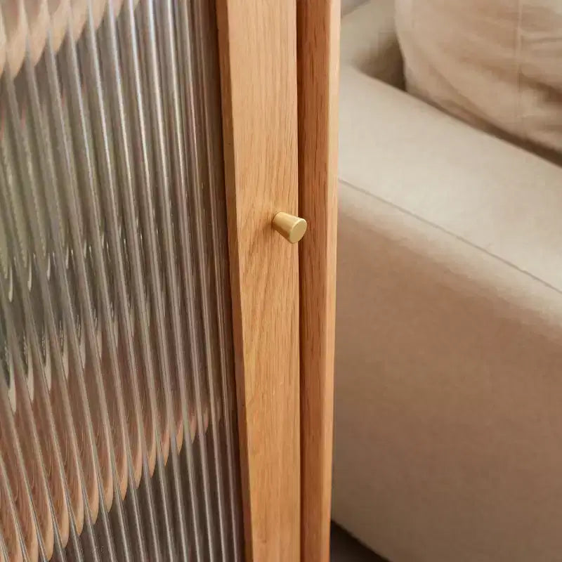 GDFStudio Ren Mobile Contenitore Moderno in Legno di Quercia da 16 con Anta in Vetro e Maniglia in Ottone