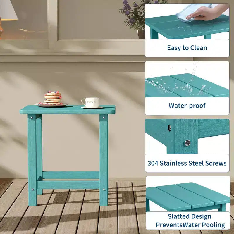 Tavolino da esterno quadrato in HDPE - Tavolino da giardino resistente stile Adirondack per spiaggia, portico - Resistente alle intemperie e facile da montare