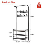 Entryway Hall Tree, Coat Rack Shoe Storage Bench with 3-Tier Storage Shelf, 8 Removable Hooks, a Hanging Rod