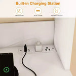 Mobile dispensa da cucina con luci intelligenti Bluetooth RGB e ripiani portaoggetti sullo sportello, credenza alta 180 cm con presa di corrente per angolo caffè