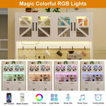 Mobile dispensa da cucina con luci intelligenti Bluetooth RGB e ripiani portaoggetti sullo sportello, credenza alta 180 cm con presa di corrente per angolo caffè
