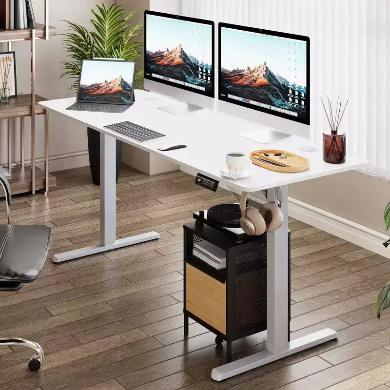 Celebalcony 63'' Adjustable Height Standing Office Desk, Computer Workstation PC Work Table with 2 Memory Preset Buttons