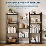 Libreria Industriale a Tre Campate a 4 Ripiani - 62.2 Profondità Marrone Rustico e Telaio Nero, 11 Ripiani Espositivi Regolabili per Soggiorno, Casa, Ufficio