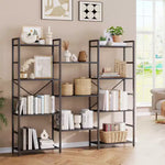 Industrial Triple Wide 4-Tier Bookshelf - 62.2 Deep Rustic Brown & Black Frame, 11 Adjustable Display Shelves for Living Room, Home, Office