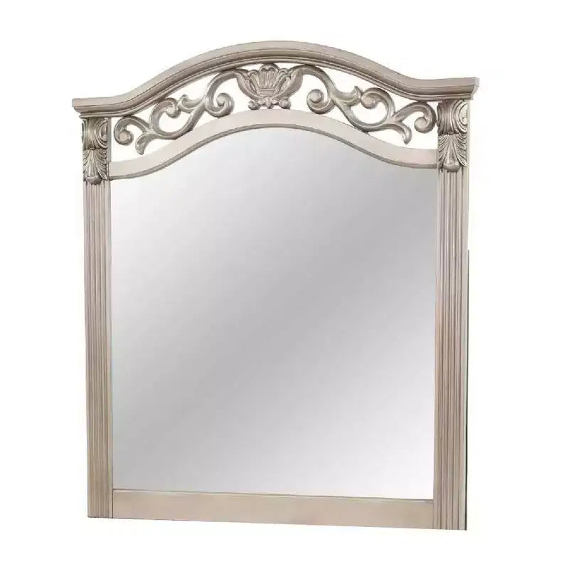 Specchio per Comò, Legno di Pino Anticato Argento, Cornice Sagomata, 37x41