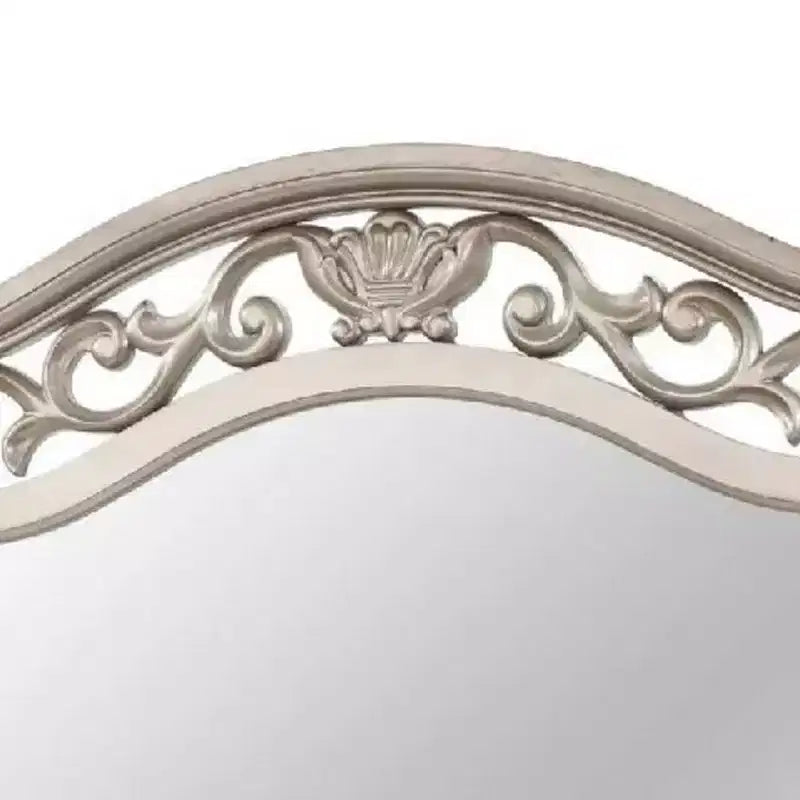 Specchio per Comò, Legno di Pino Anticato Argento, Cornice Sagomata, 37x41