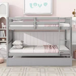 MAYEERTY Twin Rubber Wood Bunk Bed with Trundle Twin Bunk Bed with Ladder and Safety Guardrails Gray