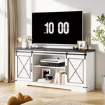 Mobile TV, Centro Intrattenimento con Ante Scorrevoli a Stile Fienile e Ripiano Regolabile, Tavolino Consolle Multimediale per TV con Mobile Contenitore
