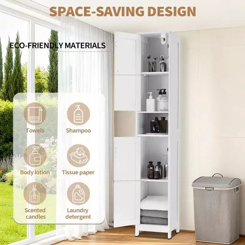 Armadietto da bagno alto con cassetto e ripiani regolabili, organizer da terra da 170 cm per bagno, cucina, corridoio