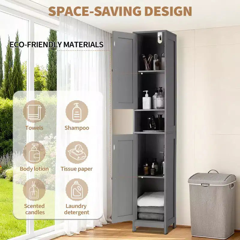Armadietto da bagno alto con cassetto e ripiani regolabili, organizer da terra da 170 cm per bagno, cucina, corridoio