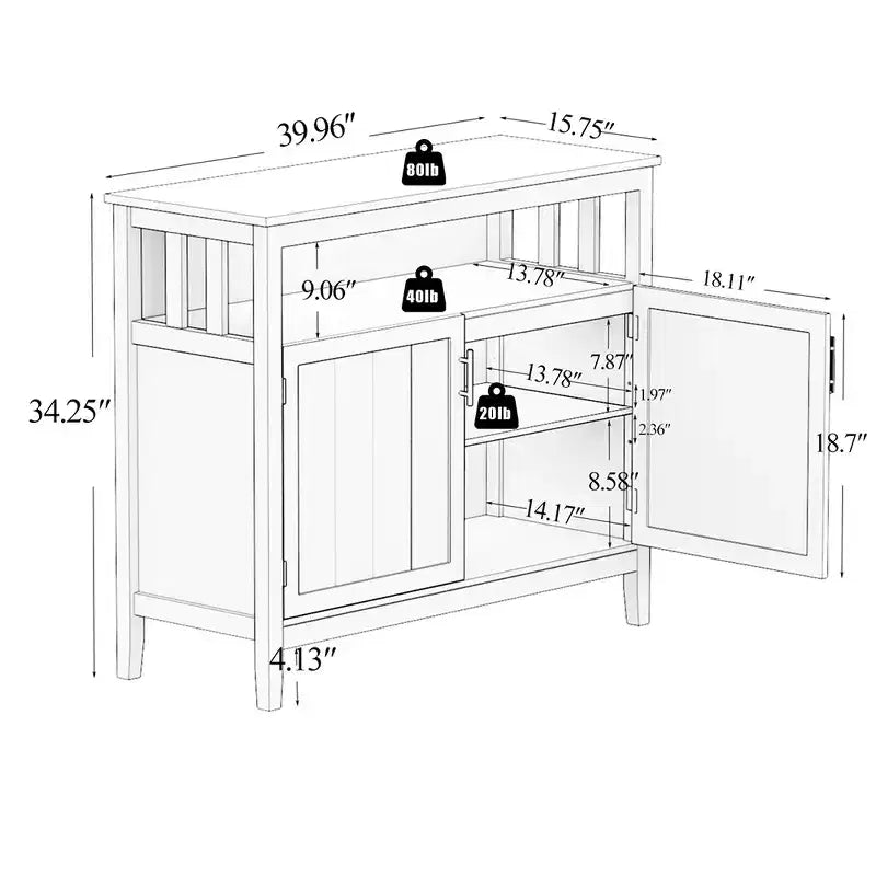 Credenza Mobile Contenitore Tavolini d'Appoggio 2 Ante e 1 Ripiano Aperto Credenza Buffet per Soggiorno Sala da Pranzo