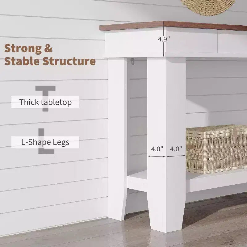 Tavolo consolle lungo 137 cm, tavolo da ingresso in legno con 2 cassetti e ripiano aperto, tavolo da atrio per ingresso, corridoio, soggiorno