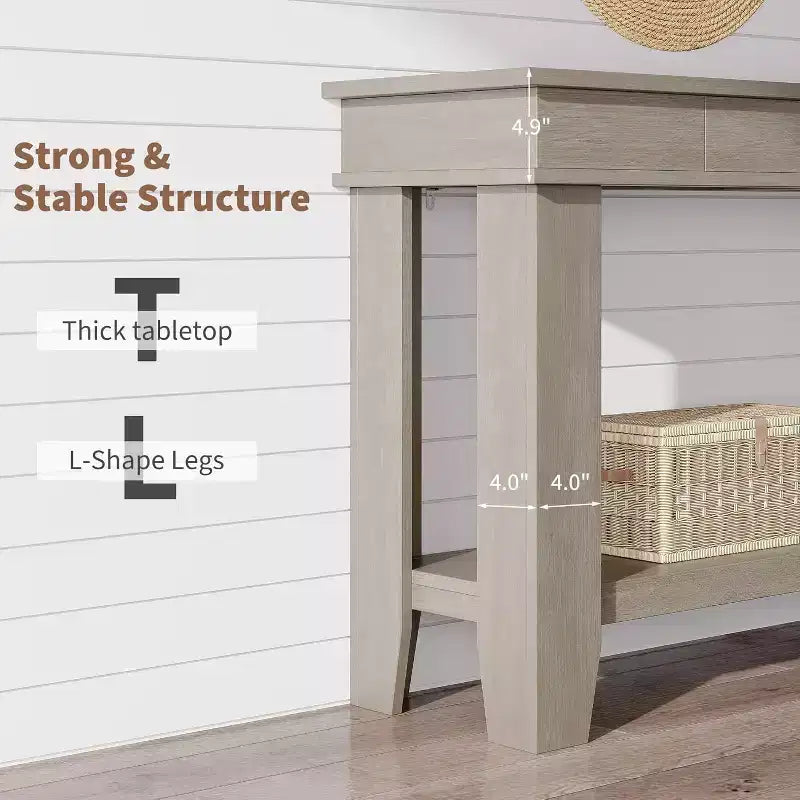 Tavolo consolle lungo 137 cm, tavolo da ingresso in legno con 2 cassetti e ripiano aperto, tavolo da atrio per ingresso, corridoio, soggiorno