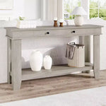 Tavolo consolle lungo 137 cm, tavolo da ingresso in legno con 2 cassetti e ripiano aperto, tavolo da atrio per ingresso, corridoio, soggiorno