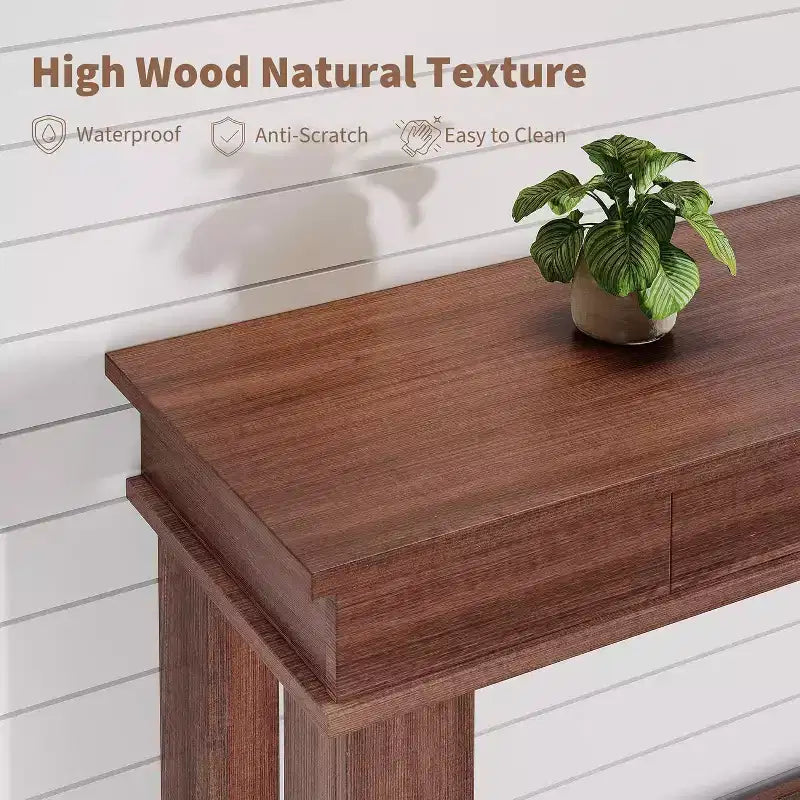 Tavolo consolle lungo 137 cm, tavolo da ingresso in legno con 2 cassetti e ripiano aperto, tavolo da atrio per ingresso, corridoio, soggiorno