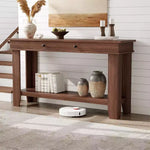 Tavolo consolle lungo 137 cm, tavolo da ingresso in legno con 2 cassetti e ripiano aperto, tavolo da atrio per ingresso, corridoio, soggiorno