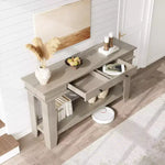 Tavolo consolle lungo 137 cm, tavolo da ingresso in legno con 2 cassetti e ripiano aperto, tavolo da atrio per ingresso, corridoio, soggiorno