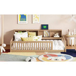 Bellemave Letto a terra Twin XL con armadietti e porte di ricarica USB, struttura in legno massello con recinzione semi-chiusa, facile da montare, marrone
