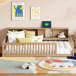 Bellemave Letto a terra Twin XL con armadietti e porte di ricarica USB, struttura in legno massello con recinzione semi-chiusa, facile da montare, marrone