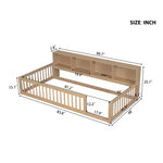 Bellemave Letto a terra Twin XL con armadietti e porte di ricarica USB, struttura in legno massello con recinzione semi-chiusa, facile da montare, marrone