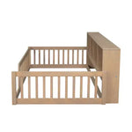 Bellemave Letto a terra Twin XL con armadietti e porte di ricarica USB, struttura in legno massello con recinzione semi-chiusa, facile da montare, marrone