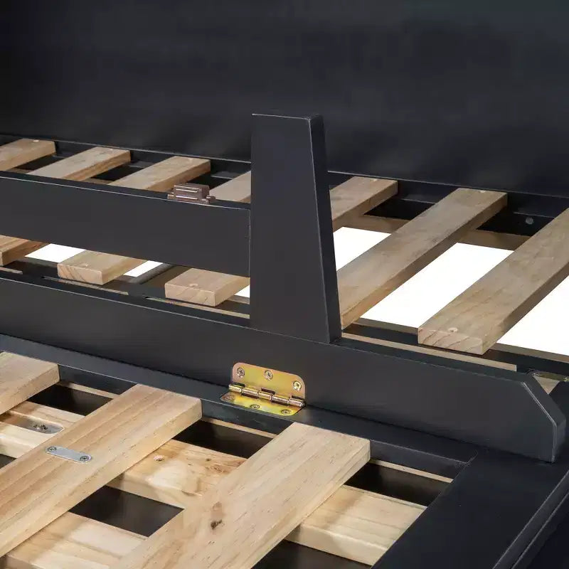 Letto a scomparsa Queen Murphy Bed con gamba dorata, letto a scomparsa formato Queen Size con ante in vetro smerigliato e cassetti finti
