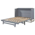 Letto a scomparsa Queen Murphy Bed con gamba dorata, letto a scomparsa formato Queen Size con ante in vetro smerigliato e cassetti finti
