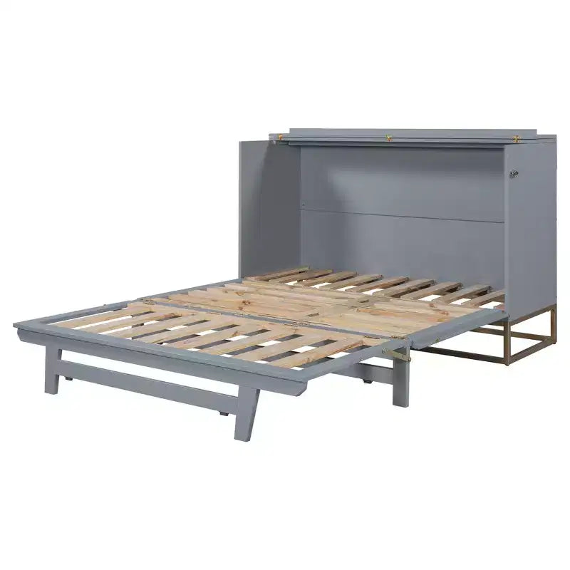 Letto a scomparsa Queen Murphy Bed con gamba dorata, letto a scomparsa formato Queen Size con ante in vetro smerigliato e cassetti finti