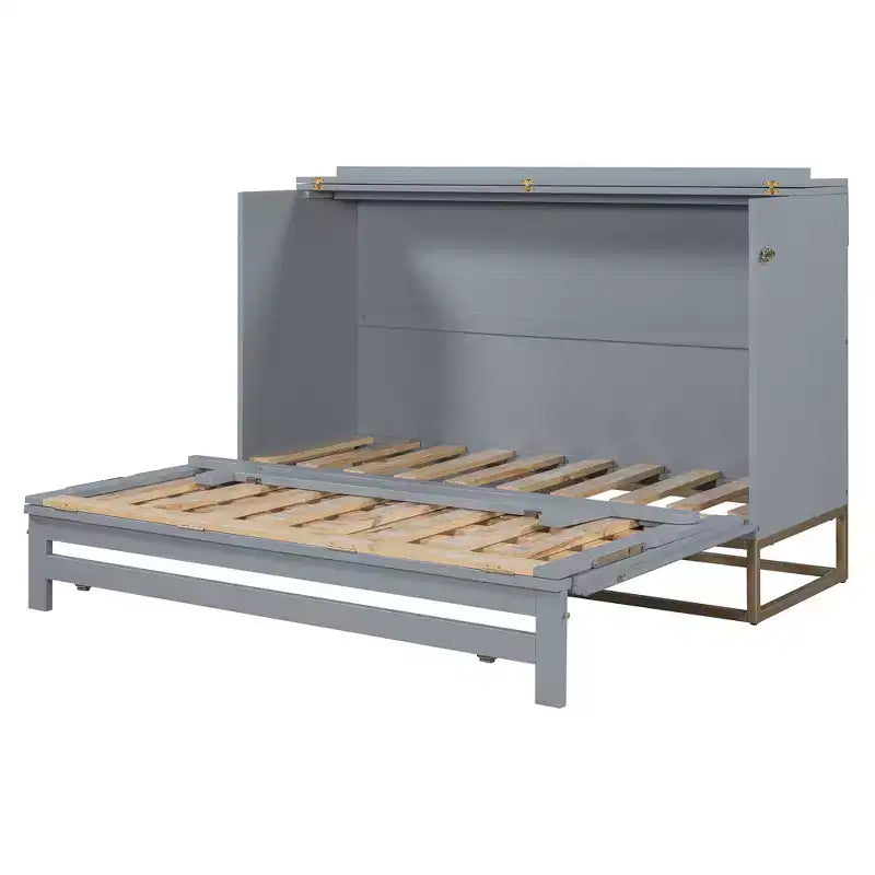 Letto a scomparsa Queen Murphy Bed con gamba dorata, letto a scomparsa formato Queen Size con ante in vetro smerigliato e cassetti finti