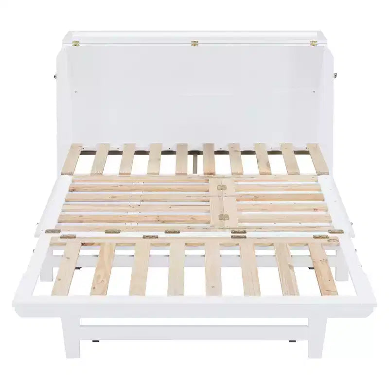 Letto a scomparsa Queen Murphy Bed con gamba dorata, letto a scomparsa formato Queen Size con ante in vetro smerigliato e cassetti finti