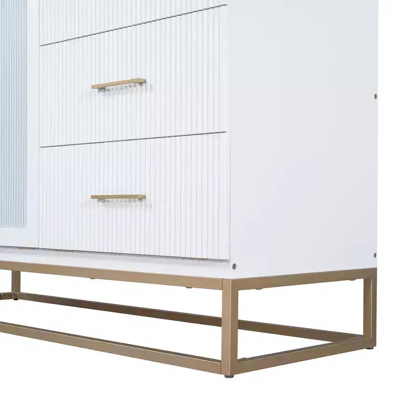 Letto a scomparsa Queen Murphy Bed con gamba dorata, letto a scomparsa formato Queen Size con ante in vetro smerigliato e cassetti finti